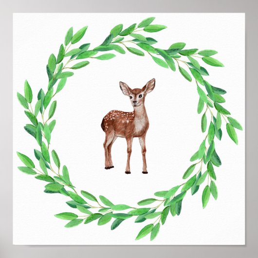 Klein tiny Baby Deer Fawn Wreater of Leaves Poster (Voorkant)