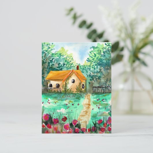 Klein Tuinhuis Aquarel Briefkaart (Staand voorkant)