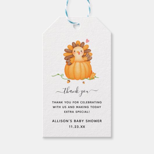 Klein Turkije | Baby shower Hartelijk dank Cadeaulabel (Voorkant)
