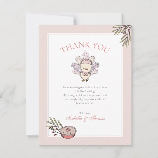 Klein Turkije Meisje Herfst Baby shower Dank u kaa Kaart (Voorkant)