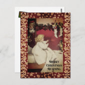 Klein vintage meisje kerstochtend Sinterklaas Briefkaart (Voorkant / Achterkant)