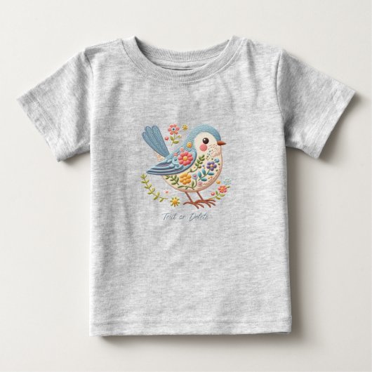 Klein Vogel Bloemendesign Blauwe Baby T-Shirt (Voorkant)