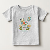 Klein Vogel Bloemige Groene Bladeren Baby T-shirt (Voorkant)