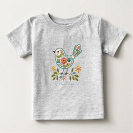 Klein Vogel Bloemige Groene Bladeren Baby T-Shirt