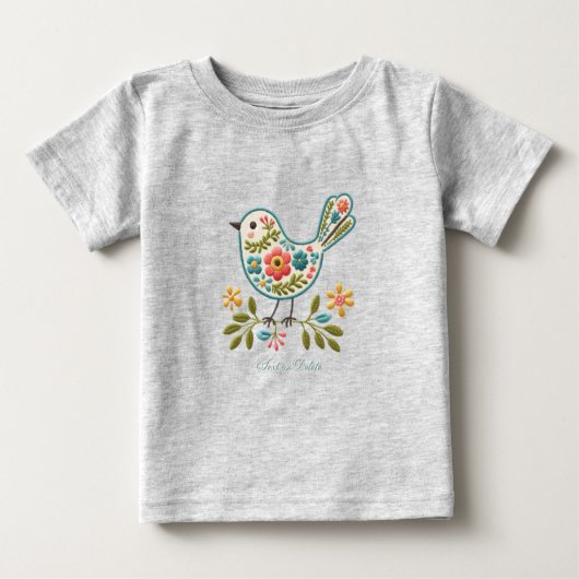 Klein Vogel Bloemige Groene Bladeren Baby T-shirt (Voorkant)