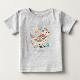 Klein Vogel Laat Bloemen Roze Baby T-Shirt