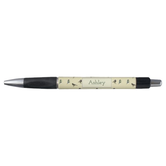 Klein Vogels Patroon op Beige Persoonlijk Pen (Voorkant)