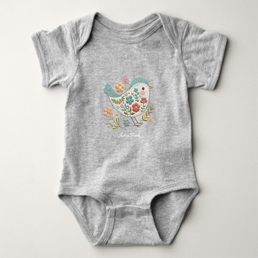 Klein Vogeltje Blauwe Roze Bloemen Baby Bodysuit (Voorkant)