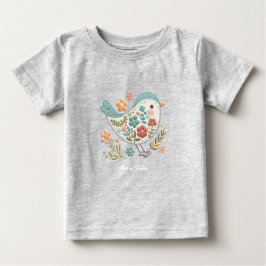 Klein Vogeltje Blauwe Roze Bloemen Baby T-Shirt