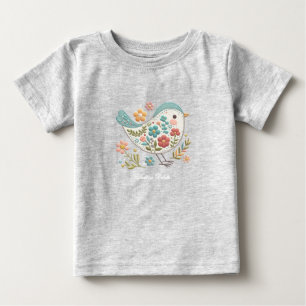 Klein Vogeltje Blauwe Roze Bloemen Baby T-Shirt