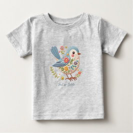 Klein Vogeltje Bloemen Blauw Baby T-Shirt