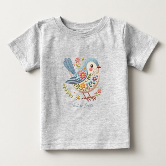 Klein Vogeltje Bloemen Blauw Baby T-Shirt (Voorkant)