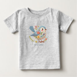 Klein Vogeltje Bloemen Blauwe Baby T-Shirt
