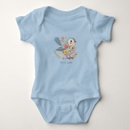 Klein Vogeltje Bloemengeborduurd Blauw Baby Body Romper