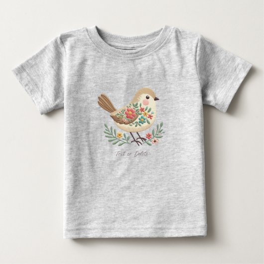 Klein Vogeltje Bloemig Gouden Baby T-Shirt (Voorkant)