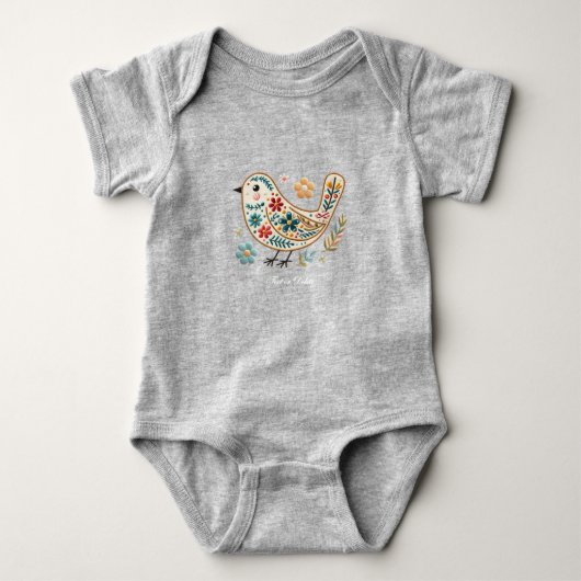 Klein Vogeltje Kleurrijke Bloem Baby Bodysuit (Voorkant)