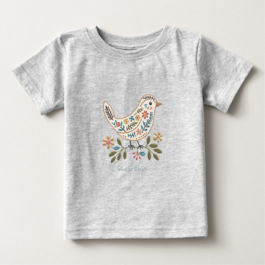 Klein vogeltje kleurrijke bloemen baby t-shirt (Voorkant)