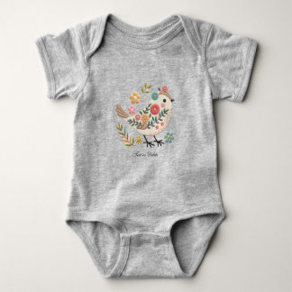 Klein Vogeltje Laat Bloemen Roze Baby Bodysuit