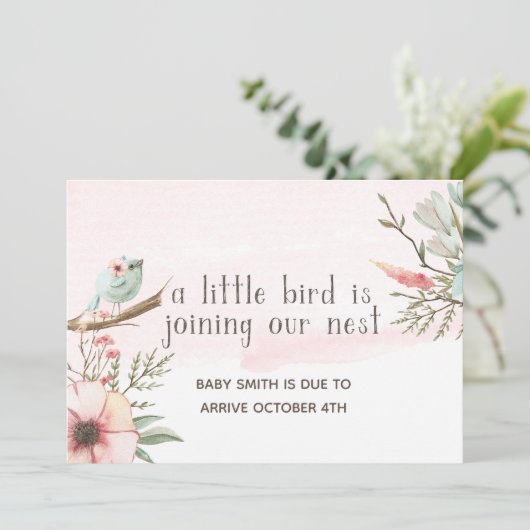 Klein vogeltje zwangerschapsaankondiging kaart (Staand voorkant)