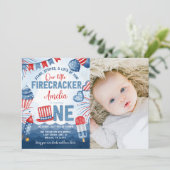 Klein Vuurwerk 4 juli 1e Verjaardagsfeestje Kaart (Staand voorkant)