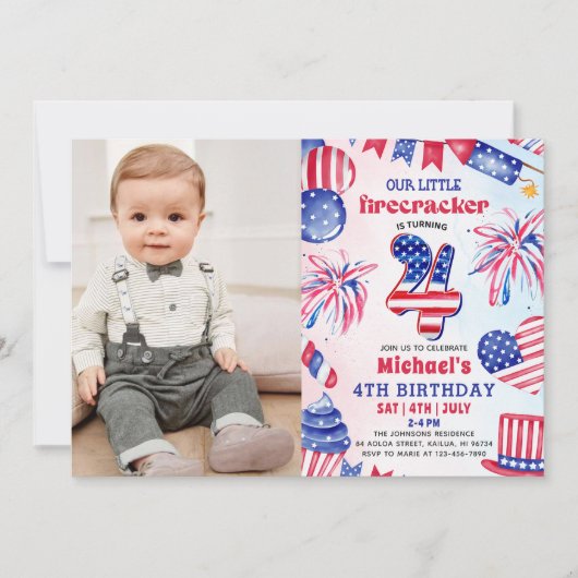 Klein Vuurwerk 4 juli  4e verjaardagsfoto Kaart (Voorkant)