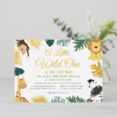 klein wild baby shower van één safari bos folie uitnodiging (Staand Voorkant)