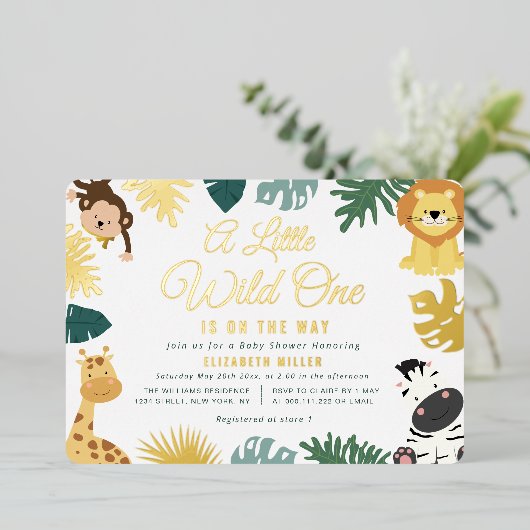klein wild baby shower van één safari bos folie uitnodiging (Staand Voorkant)