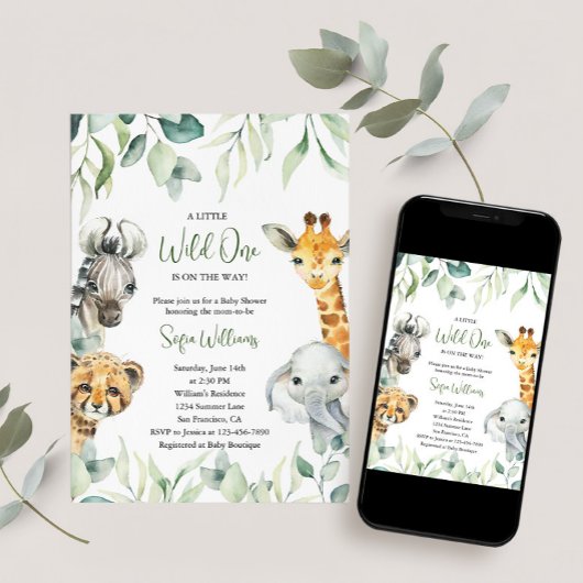 Klein wild dier op weg baby shower uitnodiging