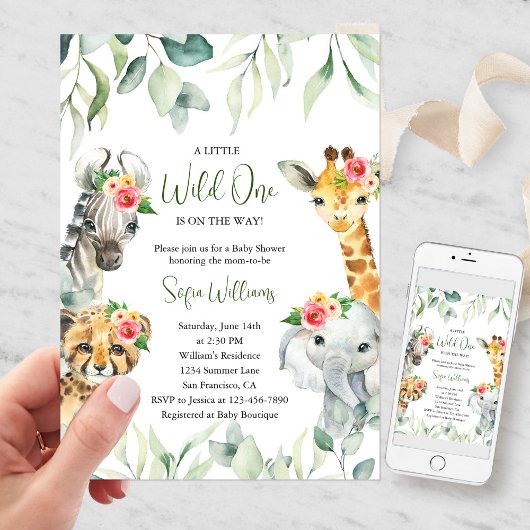 Klein wild dier op weg baby shower uitnodiging
