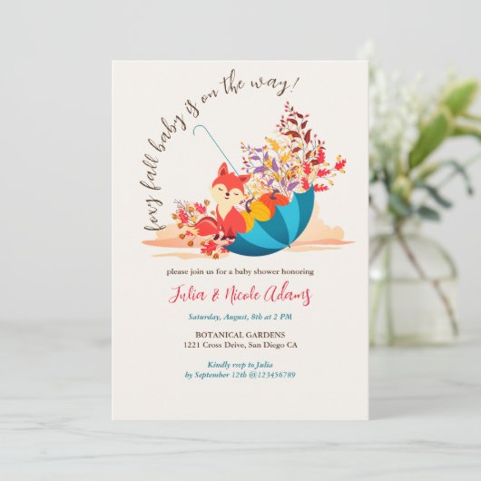 Klein wild schattig vosje herfst babyfeestje kaart (Staand voorkant)