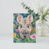 Klein Wild Zwijn in Bloemenweide Briefkaart (Staand voorkant)