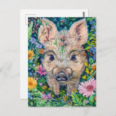 Klein Wild Zwijn in Bloemenweide Briefkaart (Voorkant / Achterkant)