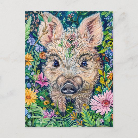 Klein Wild Zwijn in Bloemenweide Briefkaart (Voorkant)