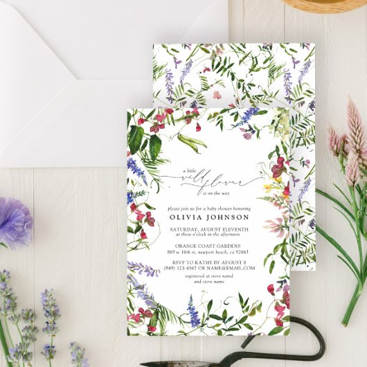 Klein Wildflower Script Bloemen Baby Shower Kaart