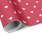 Klein wit hart op rood patroon cadeaupapier (Rol Hoek)