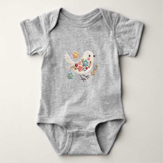 Klein wit vogeltje bloemen baby bodysuit (Voorkant)