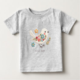 Klein wit vogeltje bloemen baby t-shirt