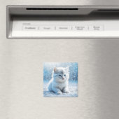 Klein Witte Katje in Sneeuw Kerstmis Magneet (Insitu (Vaatwasser))