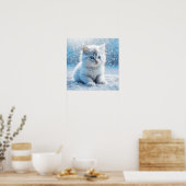 Klein Witte Katje in Sneeuw Kerstmis Poster (Keuken)