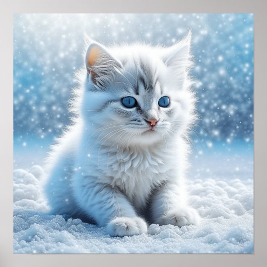 Klein Witte Katje in Sneeuw Kerstmis Poster (Voorkant)