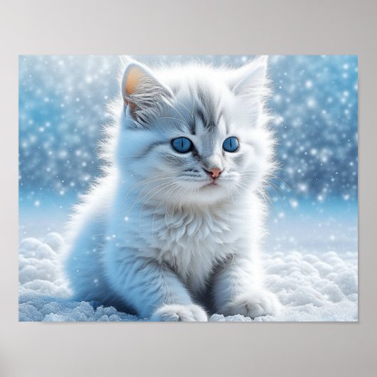 Klein Witte Katje in Sneeuw Kerstmis Poster (Voorkant)