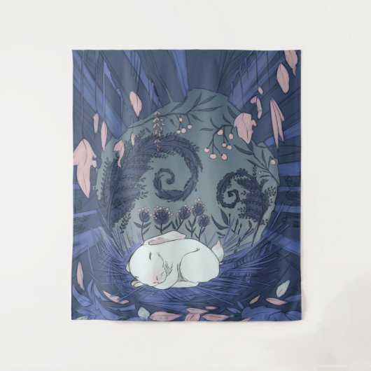 Klein Witte Konijn Slapend Wandkleed (Voorkant)