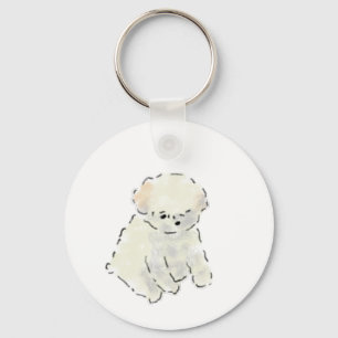 Klein Witte Pluizige Hondje Kleurpotloodschets Sleutelhanger