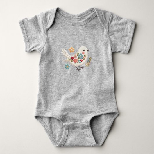 Klein Witte Vogel Bloemige Baby Body Romper (Voorkant)
