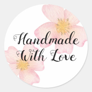 Klein Zakelijk Handgemaakt Met Liefde - Roze Bloem Ronde Sticker