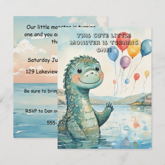 Klein zeemonsterfeest DIGITALE UITNODIGING (Voorkant / Achterkant)