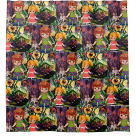 Klein zeepuithollingsgordijn met rood haarpapier douchegordijn