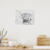 Klein zeilboot op strand Grafiet Poster (Keuken)