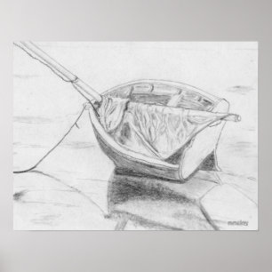 Klein zeilboot op strand Grafiet Poster