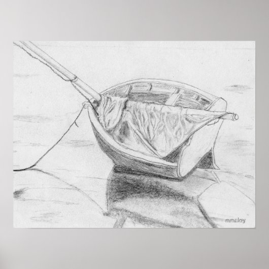 Klein zeilboot op strand Grafiet Poster (Voorkant)